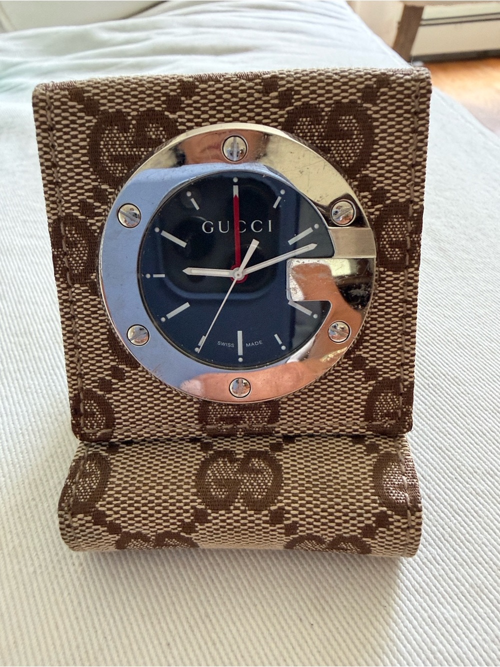 Gucci Brown Monogram Desk Clock with Black Dial